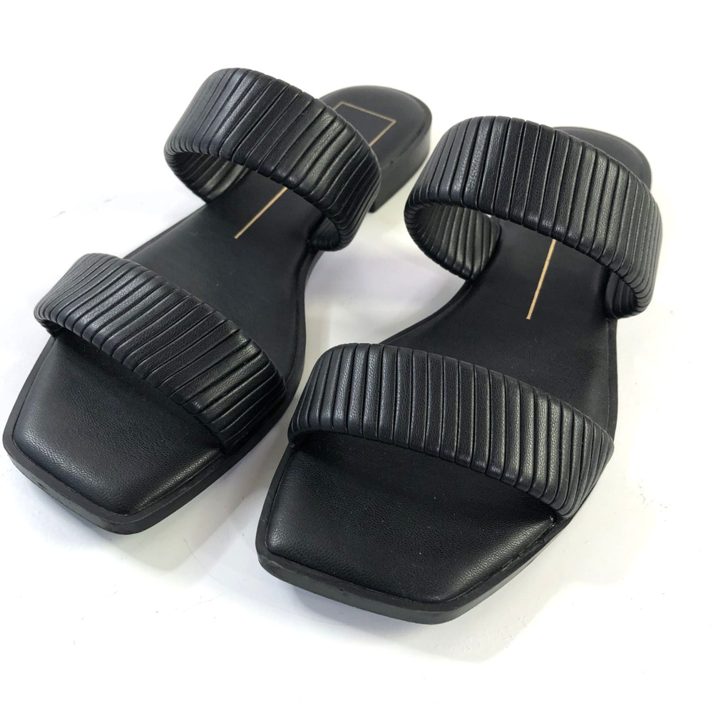 Dolce Vita Women's 7.5 Leather? Strappy Slip On Flat Sandals Black MINT
